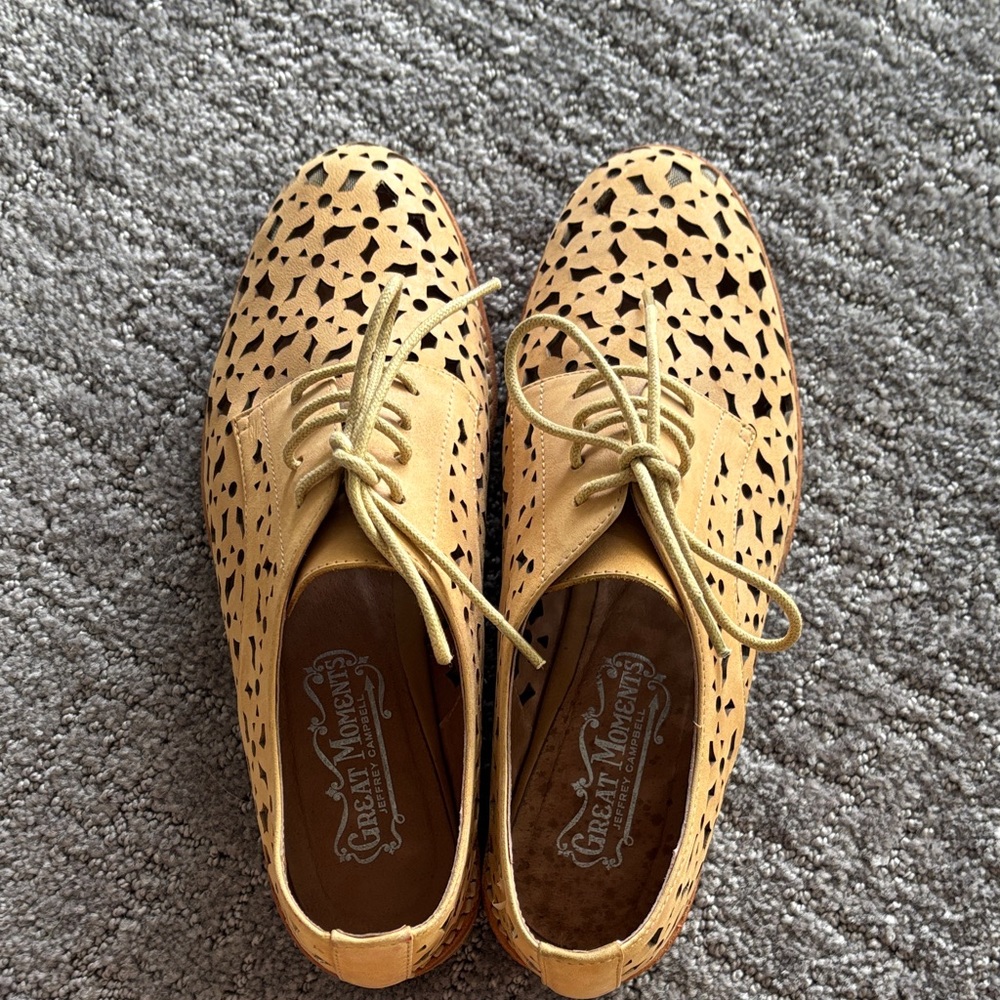 Jeffrey CampbellTan Laser Cut Lace-Up Shoes